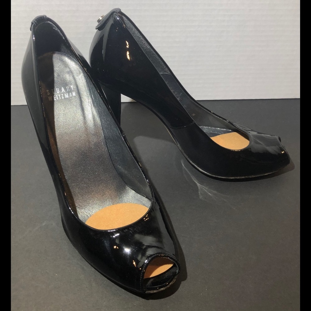 Stuart Weitzman Patent Leather Peep-toe Heels